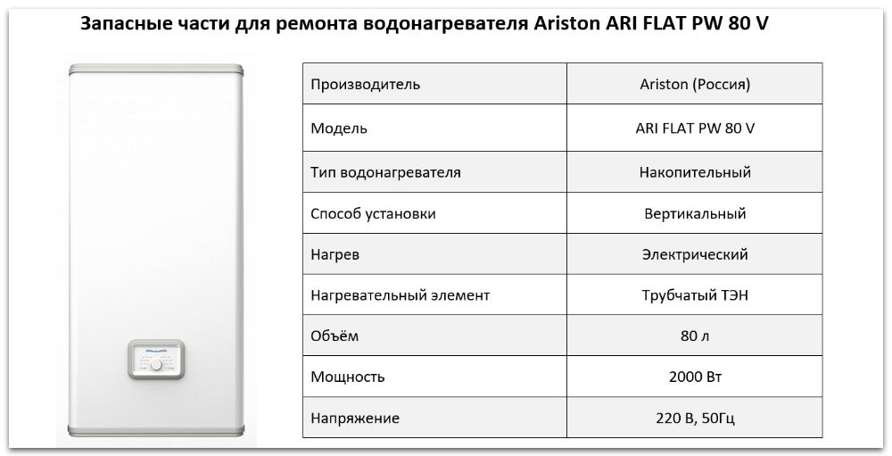 Купить запчасти Ariston ARI FLAT PW 80 V в Волгограде